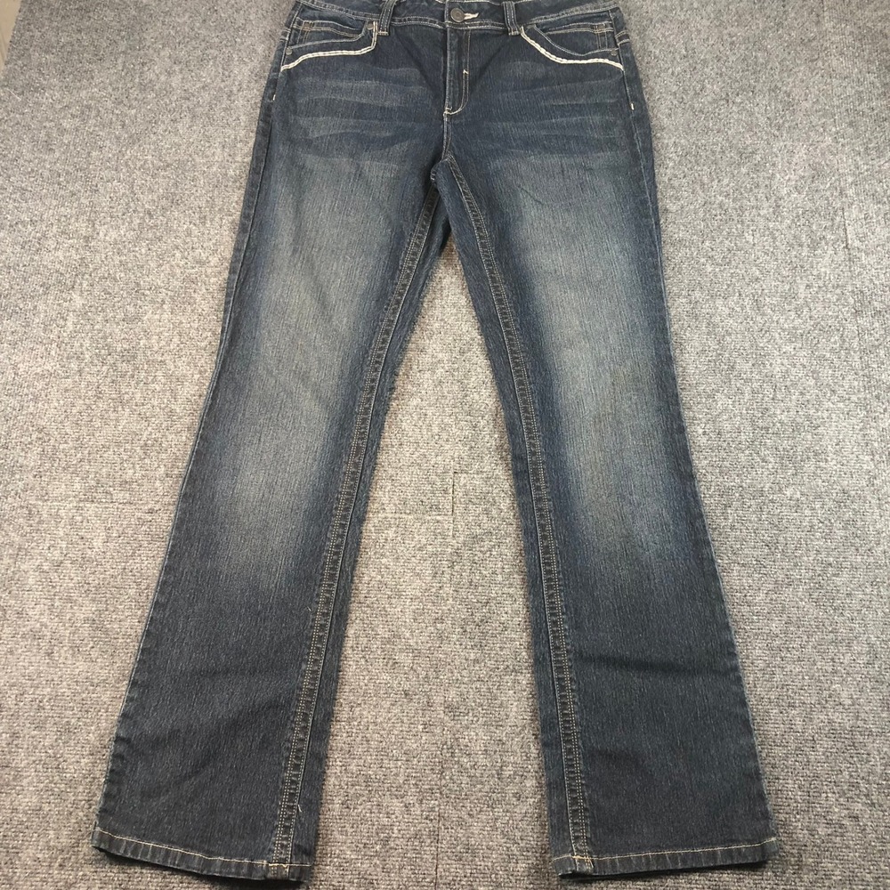 Cato Bootcut Jeans Distressed Embellished Pockets Denim Womens‎ Dark Wash